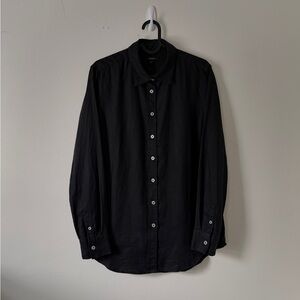 Black Linen Button-Down Shirt - Casual Long Sleeve